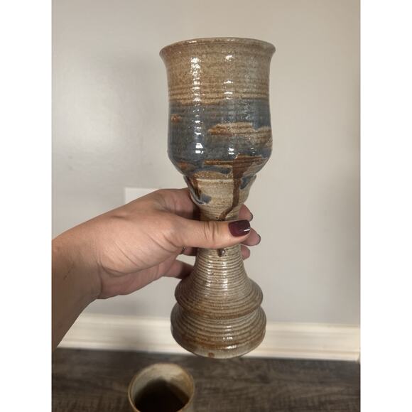 Studio Art Pottery Large Wine Goblet/Chalice 9 3/4” Set of 4 Handmade Glasses - Picture 11 of 16